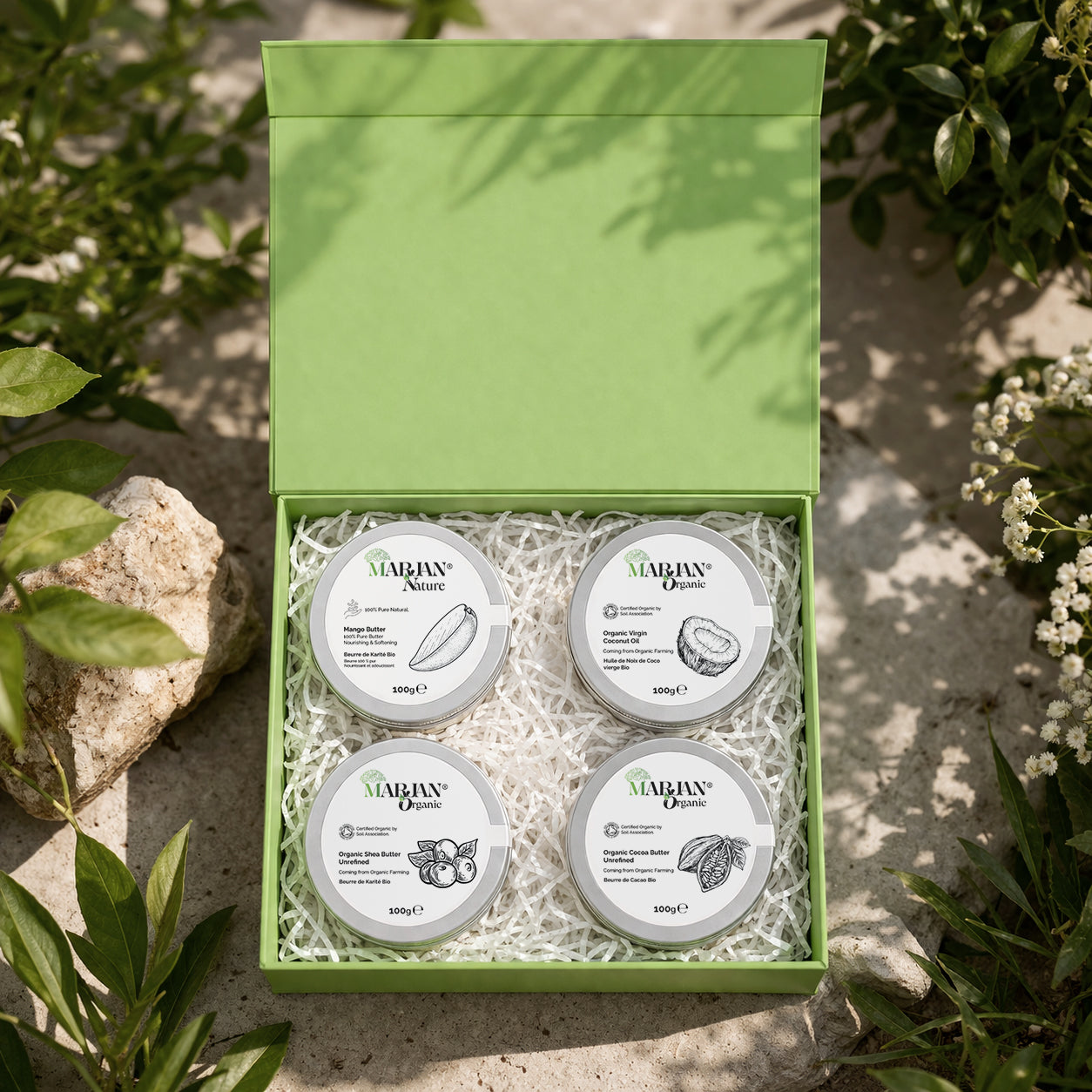 Organic Body & Hair Butter Set (4-in-1) – Shea, Cocoa, Coconut & Mango – Deep Hydration, Skin Repair & Hair Nourishment