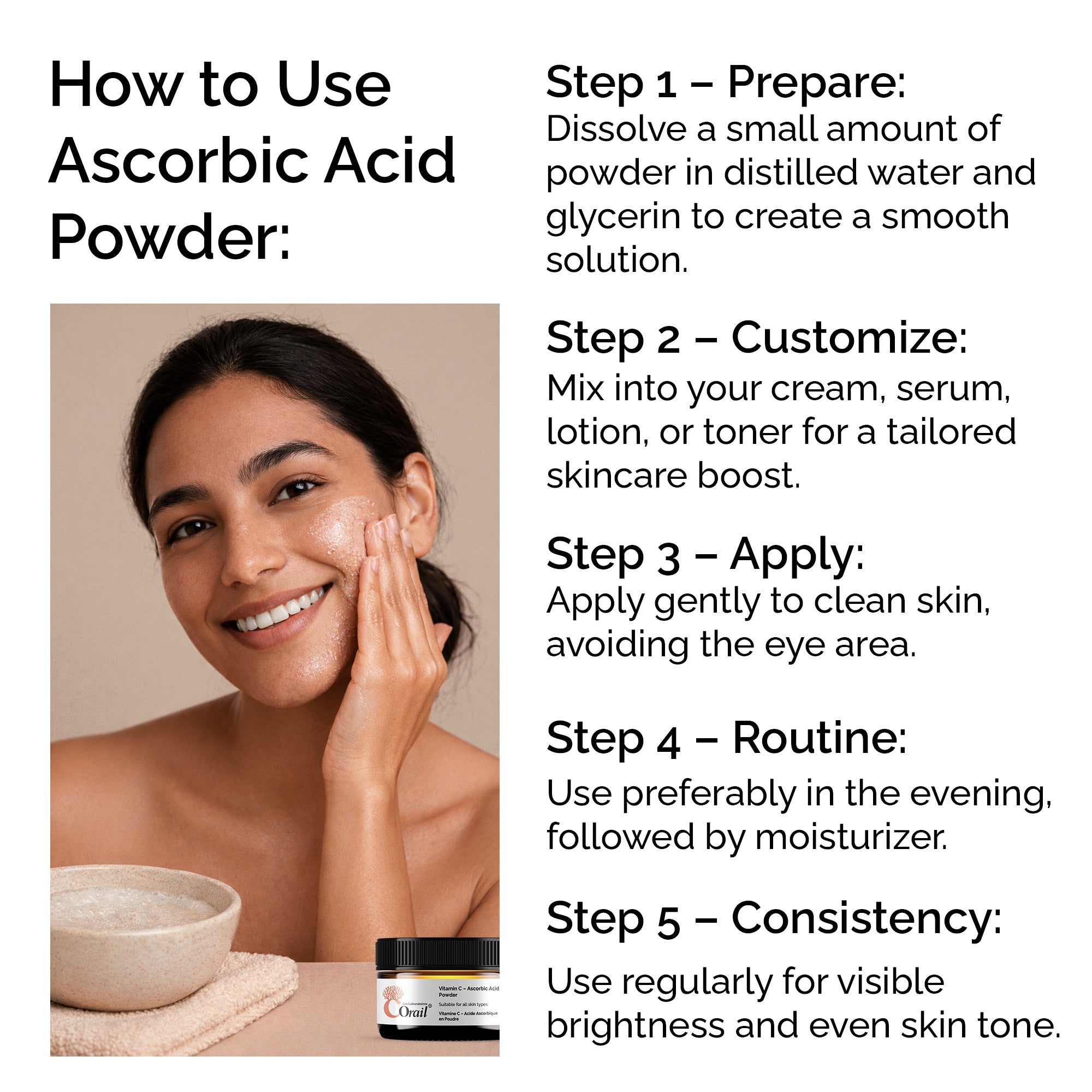 Pure L-Ascorbic Acid (Vitamin C) Powder 30g – For Face, Skin, Body & Hair Brightening Care