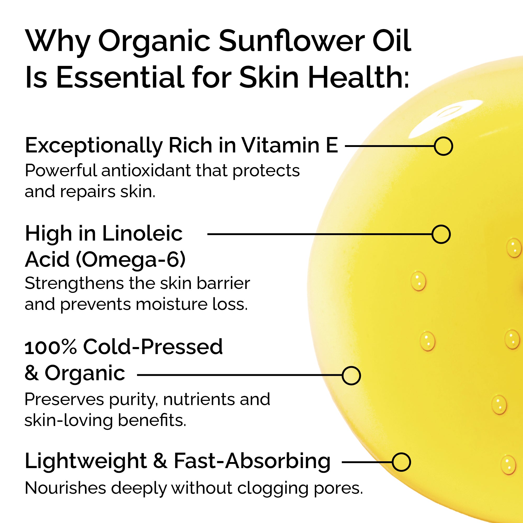 Organic Sunflower Oil 100% Pure & Cold-Pressed for Face, Body, Hair & Massage