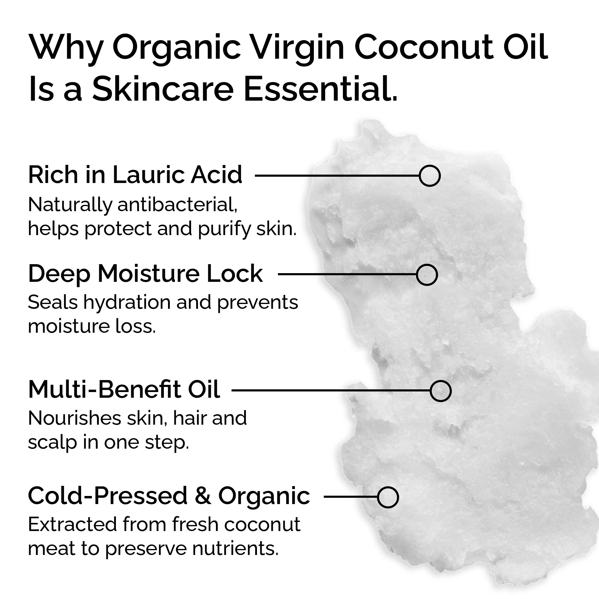 Organic Virgin Coconut Oil. Cold-pressed. Deep moisture for skin, hair & massage