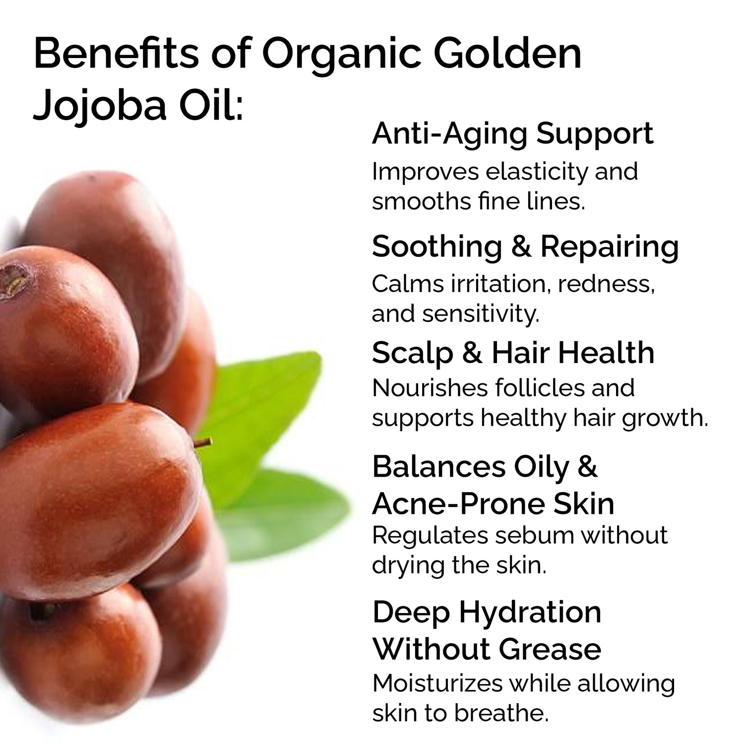 Organic Cold Pressed Jojoba Oil – 100% Pure Natural Oil for Face, Body, Hair &amp; Skin Care