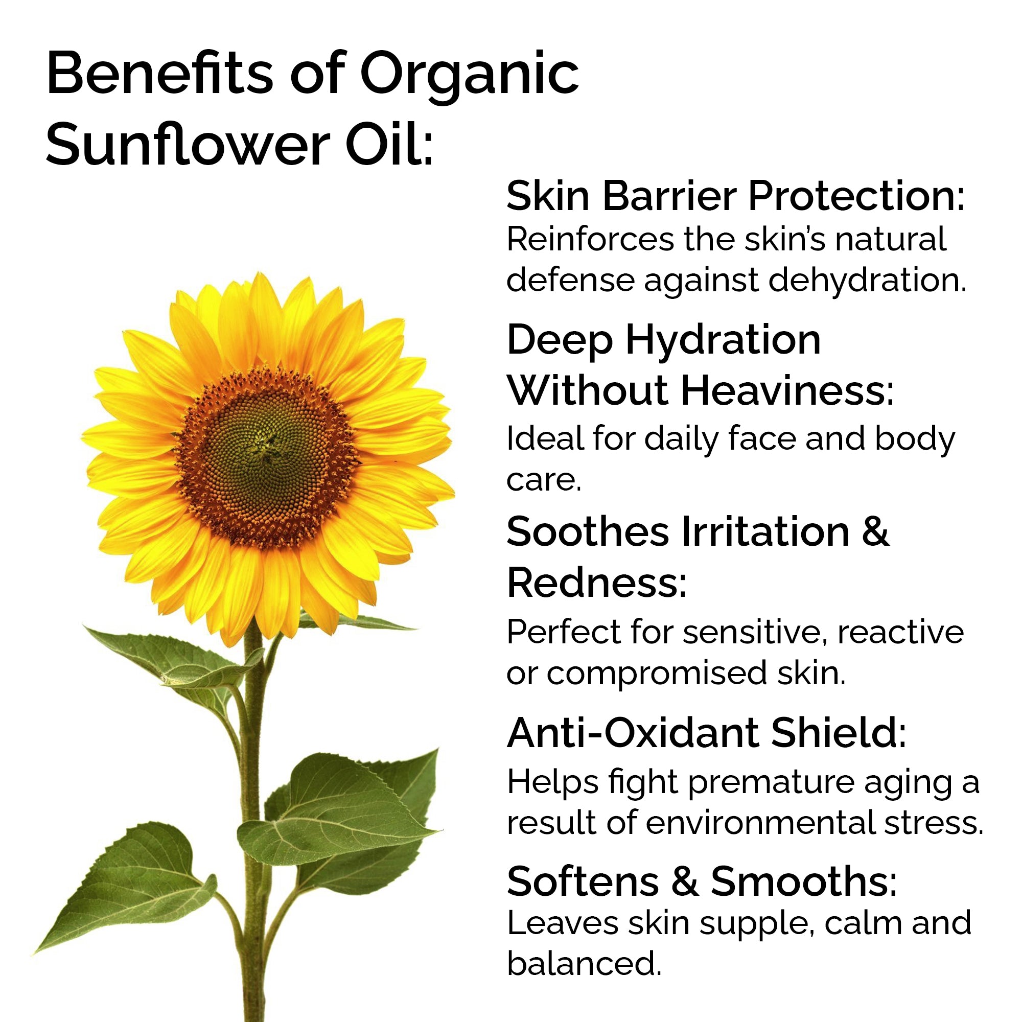 Organic Sunflower Oil 100% Pure &amp; Cold-Pressed for Face, Body, Hair &amp; Massage