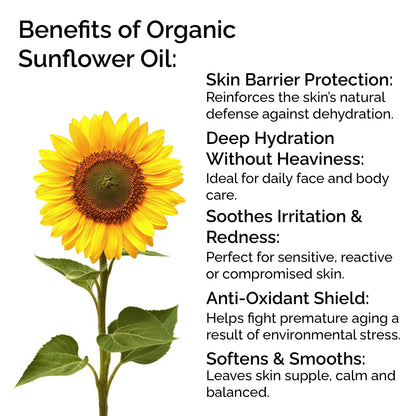 Organic Sunflower Oil 100% Pure &amp; Cold-Pressed for Face, Body, Hair &amp; Massage