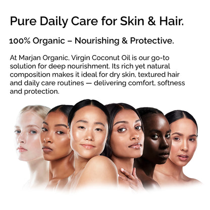 Organic Virgin Coconut Oil. Cold-pressed. Deep moisture for skin, hair &amp; massage