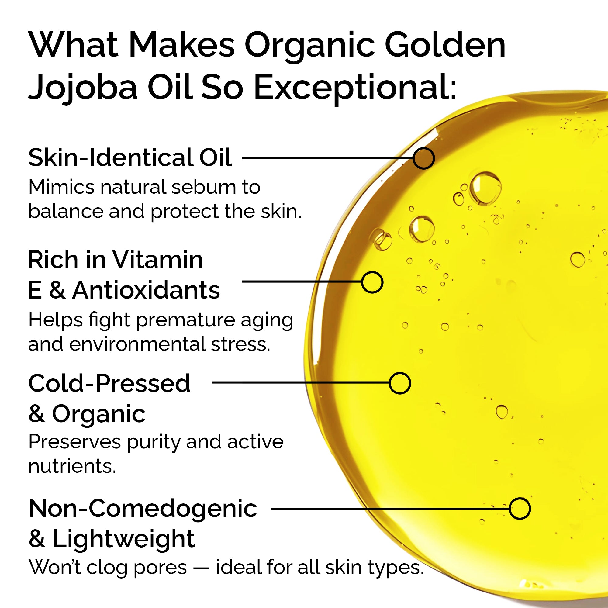 Organic Jojoba Oil – Cold Pressed 100% Pure Natural Oil for Face, Body, Hair &amp; Skin Care